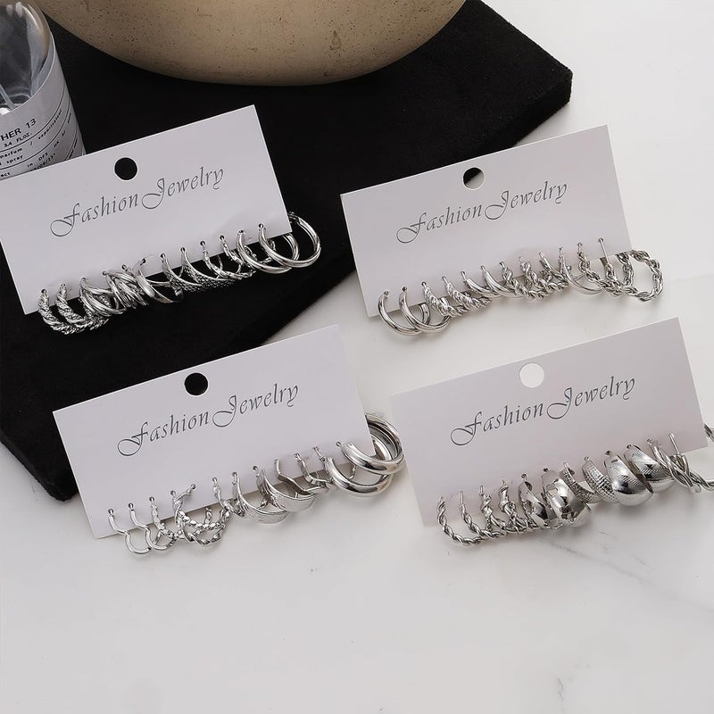 IFKM 24 Pairs Gold Hoop Earrings Set for Women Hypoallergenic Chunky Chain Twisted Open Hoops Dangle Earring Packs for Birthday Party Christmas Fashion Jewelry Gift - Image 5